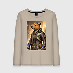 Лонгслив хлопковый женский Cool capybara - steampunk - neural network, цвет: миндальный