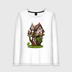 Лонгслив хлопковый женский Многоэтажный сказочный домик, цвет: белый
