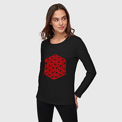 Лонгслив хлопковый женский Куб с сердечками, цвет: черный — фото 2