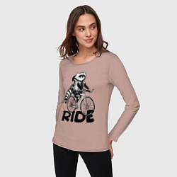 Лонгслив хлопковый женский Raccoon ride, цвет: пыльно-розовый — фото 2