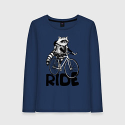 Лонгслив хлопковый женский Raccoon ride, цвет: тёмно-синий