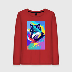 Лонгслив хлопковый женский Wolf - pop art - neural network, цвет: красный