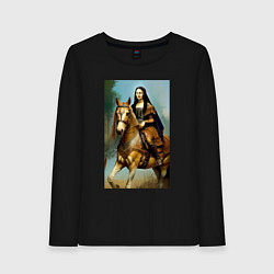 Лонгслив хлопковый женский Мона Лиза верхом на коне, цвет: черный