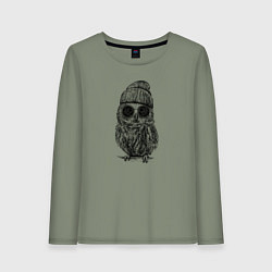 Лонгслив хлопковый женский Сова на стиле, цвет: авокадо