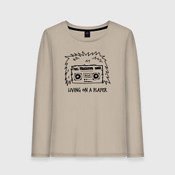 Лонгслив хлопковый женский Living on a player, цвет: миндальный