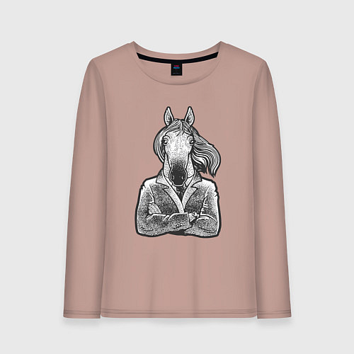 Женский лонгслив Лошадь в пальто / Пыльно-розовый – фото 1