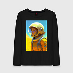 Лонгслив хлопковый женский Девушка-астронавт - нейросеть, цвет: черный