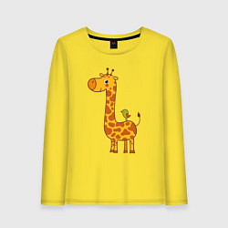 Лонгслив хлопковый женский Жираф и птичка, цвет: желтый
