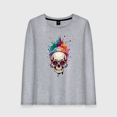 Женский лонгслив Гламурный череп / Меланж – фото 1