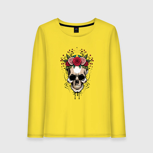 Женский лонгслив Цветочный череп Мексики / Желтый – фото 1