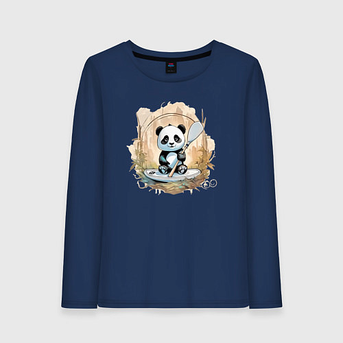 Женский лонгслив Панда сапсёрфер / Тёмно-синий – фото 1