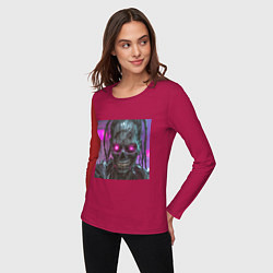 Лонгслив хлопковый женский Зомби скелет в стиле киберпанк, цвет: маджента — фото 2
