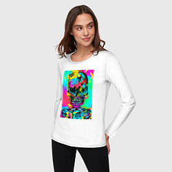 Лонгслив хлопковый женский Cool skull - pop art - vogue, цвет: белый — фото 2