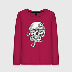 Лонгслив хлопковый женский Skull octopus, цвет: маджента