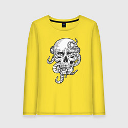 Лонгслив хлопковый женский Skull octopus, цвет: желтый