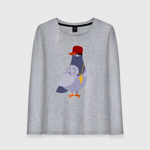 Женский лонгслив Крутой голубь в кепке показывает f**k / Меланж – фото 1