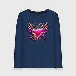 Лонгслив хлопковый женский Светящее сердце с крыльями, цвет: тёмно-синий