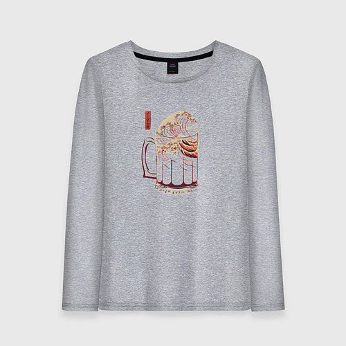 Женский лонгслив Волна пива на японском / Меланж – фото 1
