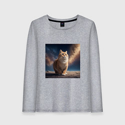 Лонгслив хлопковый женский Большой кот в космосе, цвет: меланж