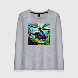 Лонгслив хлопковый женский Вертолет в небе, цвет: меланж