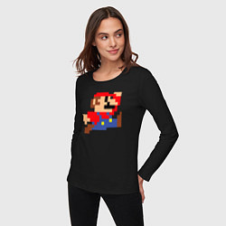 Лонгслив хлопковый женский Пиксельный Марио, цвет: черный — фото 2