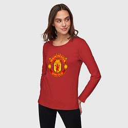 Лонгслив хлопковый женский Манчестер Юнайтед фк спорт, цвет: красный — фото 2
