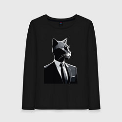 Лонгслив хлопковый женский Бизнес-кот, цвет: черный