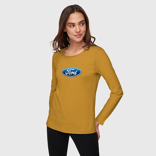 Женский лонгслив Ford usa auto brend / Горчичный – фото 3