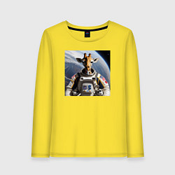 Лонгслив хлопковый женский Жираф астронавт, цвет: желтый