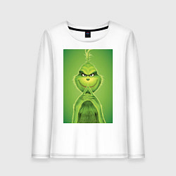 Лонгслив хлопковый женский Коварный Гринч похититель Рождества, цвет: белый