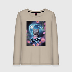Женский лонгслив Тигр в костюме и галактика с цветами