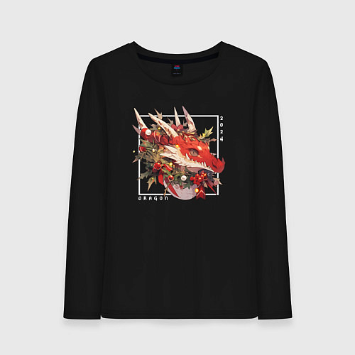 Женский лонгслив Christmas red dragon / Черный – фото 1