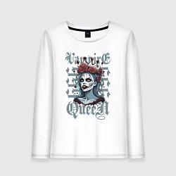 Лонгслив хлопковый женский Королева зомби-вампиров на хэллоуин, цвет: белый