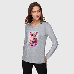 Лонгслив хлопковый женский Кролик в цветах надпись, цвет: меланж — фото 2