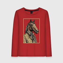 Лонгслив хлопковый женский Конь в бежевом пальто, цвет: красный