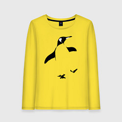 Лонгслив хлопковый женский Пингвин идёт трафарет, цвет: желтый