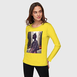 Лонгслив хлопковый женский Cat fashionista - New York - ai art, цвет: желтый — фото 2
