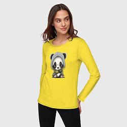Лонгслив хлопковый женский Грустная панда, цвет: желтый — фото 2