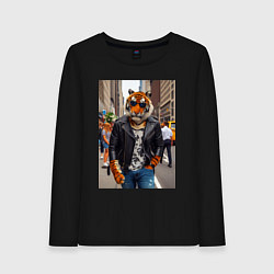 Женский лонгслив Cool tiger on the streets of New York - ai art