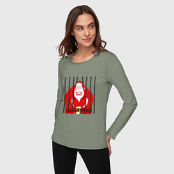 Лонгслив хлопковый женский Дед Мороз за решёткой, цвет: авокадо — фото 2