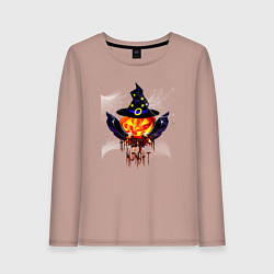 Лонгслив хлопковый женский Scary looking pumpkin with big swords, цвет: пыльно-розовый