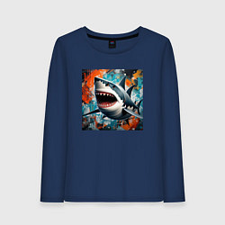 Лонгслив хлопковый женский Зубастая акула, цвет: тёмно-синий