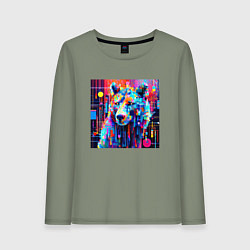 Лонгслив хлопковый женский Пиксельный медведь, цвет: авокадо