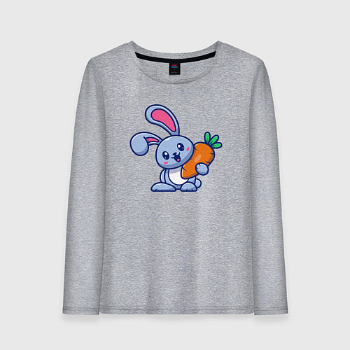 Женский лонгслив Весёлый зайчик с морковкой / Меланж – фото 1