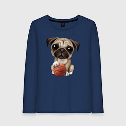 Лонгслив хлопковый женский Мопс баскетболист, цвет: тёмно-синий