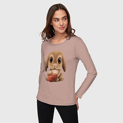 Лонгслив хлопковый женский Кролик баскетболист, цвет: пыльно-розовый — фото 2