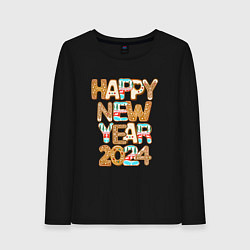 Лонгслив хлопковый женский С новым годом 2024!, цвет: черный