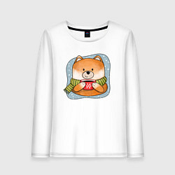 Лонгслив хлопковый женский Лис и кофе, цвет: белый