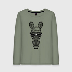 Лонгслив хлопковый женский Зебра в очках и панаме, цвет: авокадо