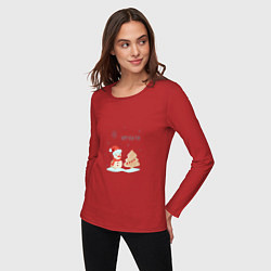 Лонгслив хлопковый женский Снеговик с имбирной ёлкой, цвет: красный — фото 2